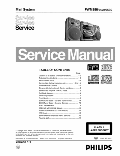 Philips FWM390 Manual Service Stereo CD Tape System - Type /21 /22 /25 /30 - (22.724Kb) pag. 82